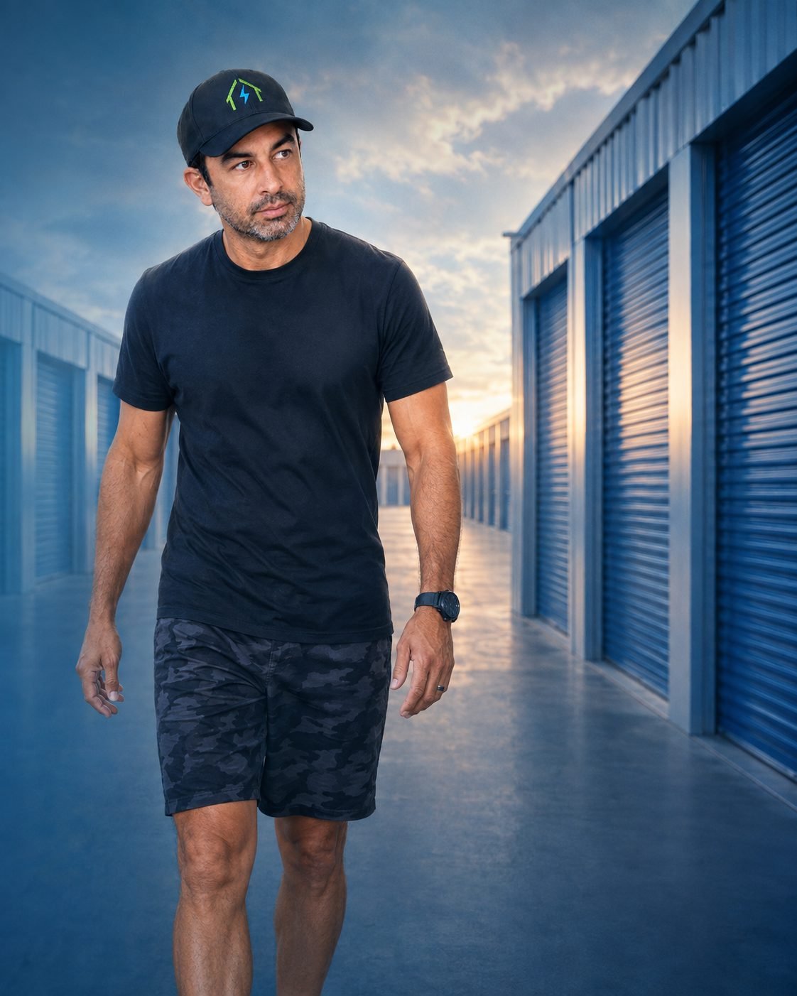Chris walking a self-storage facility