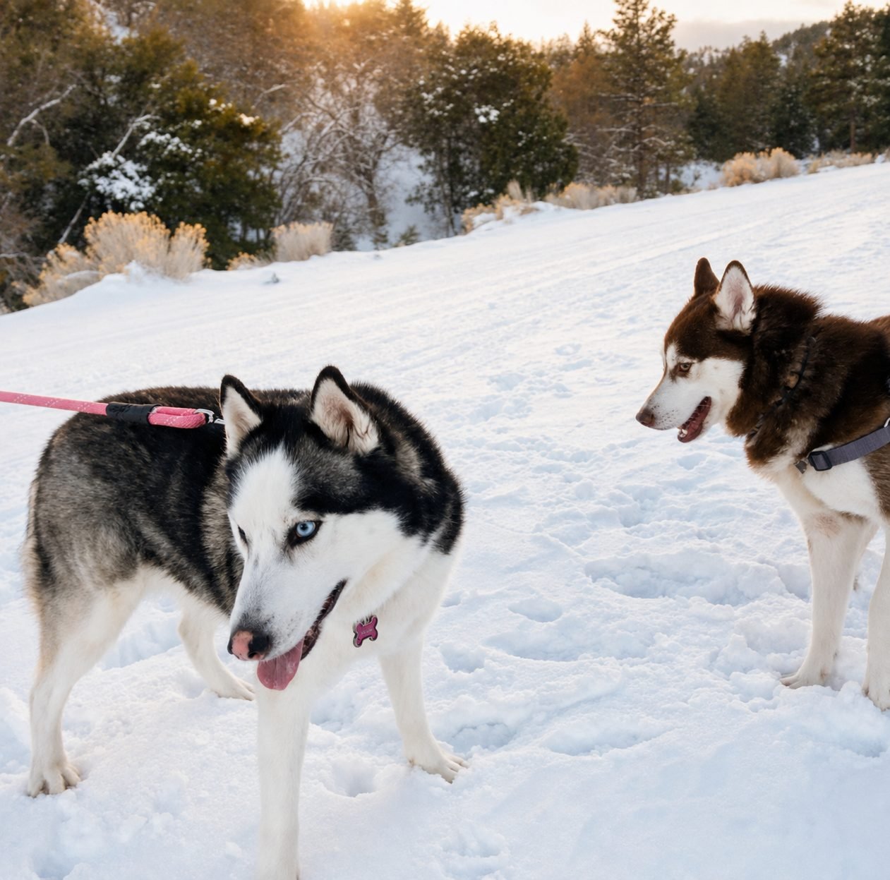 The huskies in snow
